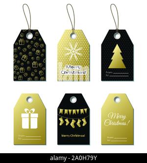 Christmas gift tags. Vector gold labels Stock Vector