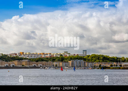 An interesting selection of modern architectural styles for housing at Penarth inside the new barrage across Cardiff Bay, Glamorgan, Wales, UK Stock Photo
