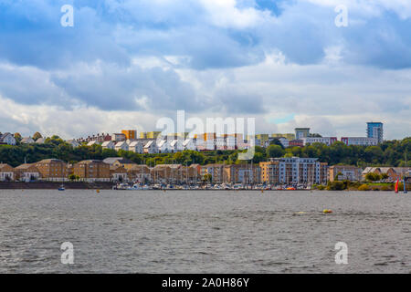 An interesting selection of modern architectural styles for housing at Penarth inside the new barrage across Cardiff Bay, Glamorgan, Wales, UK Stock Photo