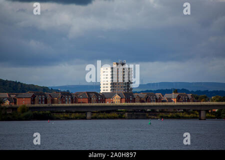 An interesting selection of  architectural styles for housing at Penarth inside the new barrage across Cardiff Bay, Glamorgan, Wales, UK Stock Photo