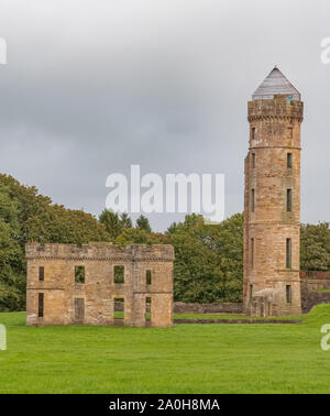 Ancient Ruins at Eglinton Castle  Irvine North Ayrshire Scotland at the start of autumn a popular local attraction in Scotland being maintained by Nor Stock Photo