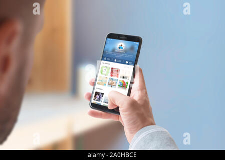 The concept of using social networks on a mobile phone. Conceptual app design. Close-up. Stock Photo