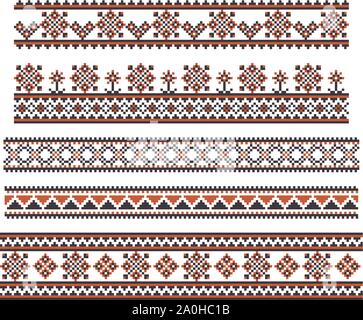 Set of embroidered vector lines. Red and black ornament Stock Vector