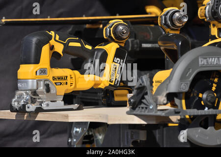 Kaunas, Lithuania - April 04: DeWalt power tools in Kaunas on April 04, 2019. DeWalt is an American worldwide brand of power tools and hand tools for Stock Photo