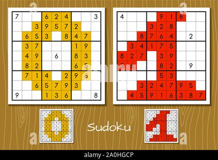 Sudoku set with the answers. 0, 1 numbers Stock Vector