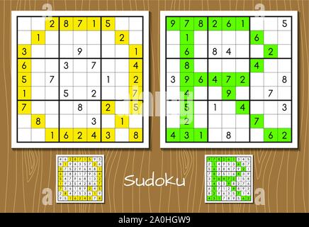 Sudoku set with answers. Q, R letters Stock Vector