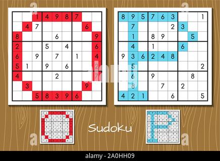 Sudoku set with answers. O, P letters Stock Vector
