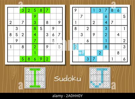 Sudoku set with answers. I, J letters Stock Vector