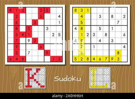 Sudoku set with answers. K, L letters Stock Vector