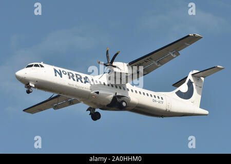 Vilnius, Lithuania - April 25: Nordic Regional Airlines ATR 72-500 airplane on April 25, 2019 in Vilnius Lithuania. Stock Photo