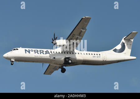 Vilnius, Lithuania - April 25: Nordic Regional Airlines ATR 72-500 airplane on April 25, 2019 in Vilnius Lithuania. Stock Photo