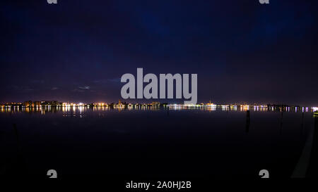 Lights on Laguna Chioggia Venice, Italy Canon 5D markII F2.5 EF 15 mm ISO3200 Stock Photo