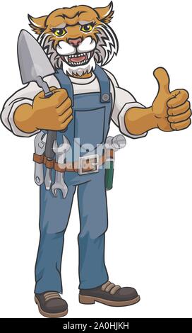 Wildcat Bricklayer Builder Holding Trowel Tool Stock Vector