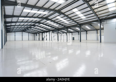 View of a large empty warehouse unit Stock Photo