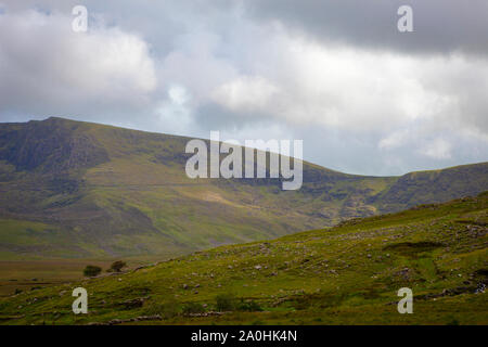 View of the Connor Pass while hiking in Abha Mhor valley, Cloghane, Kerry, Ireland