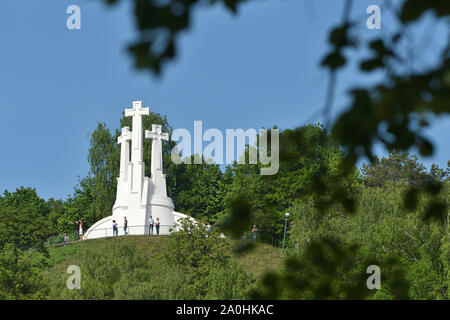 Vilnius, Lithuania - May 18: The Three Crosses monument on May 18, 2019 in Vilnius Lithuania. Vilnius is the capital of Lithuania and its largest city Stock Photo