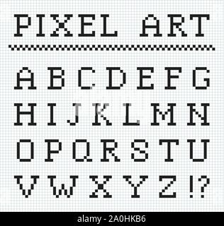 Pixel font. Vector set of pixel letters Stock Vector