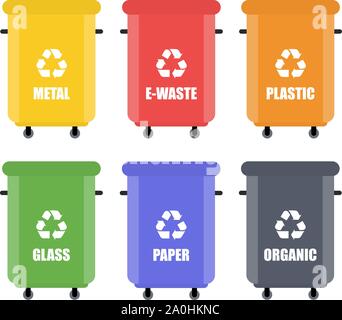 Trash in garbage cans with sorted garbage vector icons. Stock Vector
