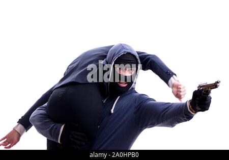 Woman being attacked isolated on white Stock Photo