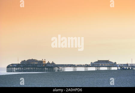 The West pier, Brighton before the fire / arson attack, East Sussex, England, UK. Circa 1980's Stock Photo