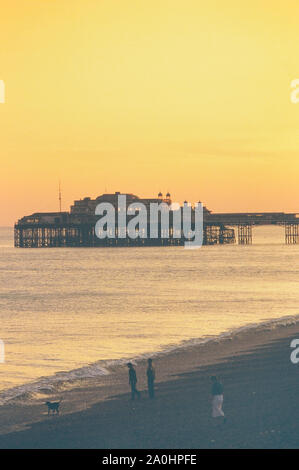 The West pier, Brighton before the fire / arson attack, East Sussex, England, UK. Circa 1980's Stock Photo