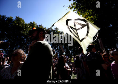 Protesters at the UK Student Climate Network's Global Climate Strike in Victoria Park Gardens, London. Stock Photo