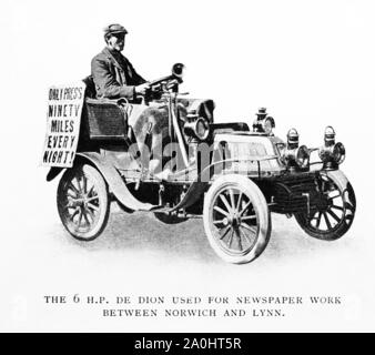 6 HP De Dion veteran car, used to deliver newspapers between Norwich and Kings Lynn, early 1900s Stock Photo