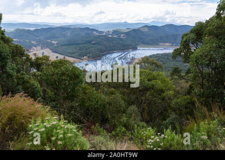 View over Jamieson River in Victoria, Australia. The river rises in Alpine National Park and flows into the Goulburn River at the town of Jamieson. Stock Photo