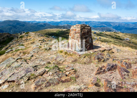 Stone distance dial at the summit of Mt Buller in Victoria, Australia. Stock Photo