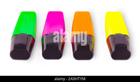 The Colored highlighters isolated on white background Stock Photo