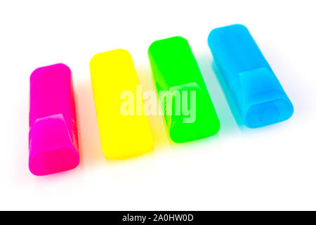 The Colored highlighters Markers isolated on white Stock Photo