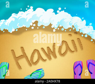 Hawaiian island beach shore representing tourism and vacations in hawaii. An idyllic exotic holiday by the ocean - 3d illustration Stock Photo