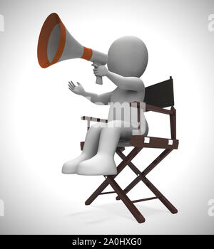 Movie director using a megaphone to direct a film. In a cinematography studio near Hollywood - 3d illustration Stock Photo