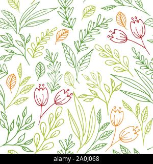 Floral seamless pattern with hand drawn flowers and plants Stock Vector