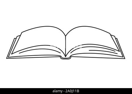 Line art black and white open book. School science textbook. Education theme vector illustration for icon, stamp, label, certificate, gift card, invit Stock Vector