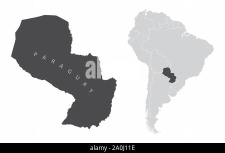 The Paraguay map and its location in South America Stock Vector