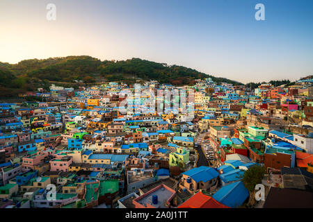 Panorama view of Gamcheon Culture Village located in Busan city of South Korea. Tourism, summer holiday, or sightseeing Busan landmark concept Stock Photo