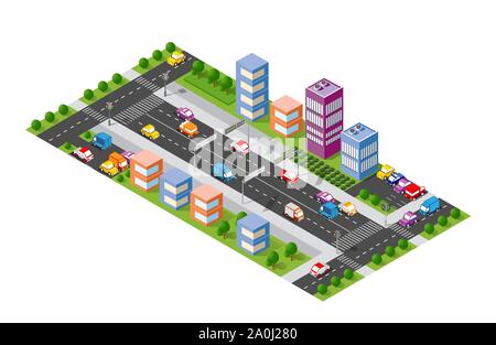 City boulevard isometric Stock Vector