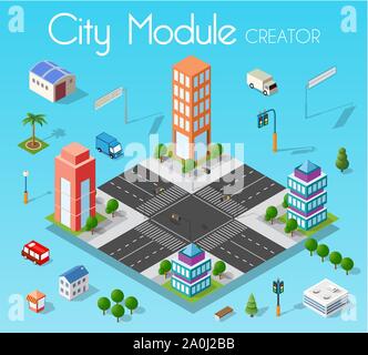 Isometric set module city with skyscraper from urban building vector ...