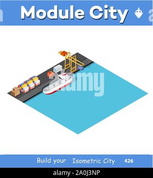 Isometric port cargo ship Stock Vector