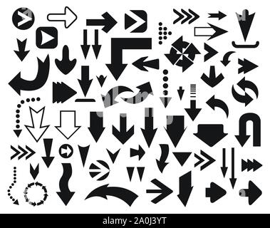 Arrows icons set of silhouettes Stock Vector