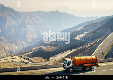 Mountain road on Jebel Jais in Ras Al Khaimah, UAE Stock Photo