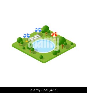 Isometric 3d trees park Stock Vector