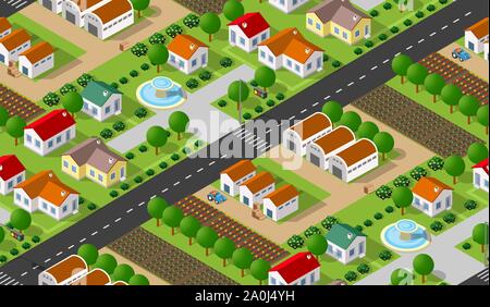 Isometrics village seamless Stock Vector
