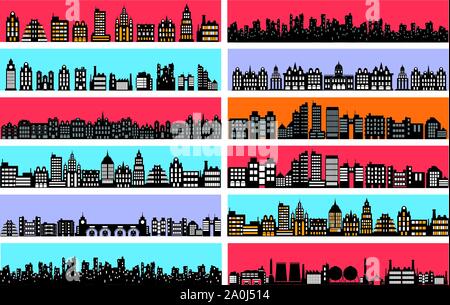 Set of city landscape silhouettes Stock Vector