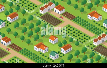 Isometrics village seamless Stock Vector
