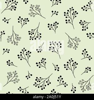 Floral monochrome seamless pattern with berries Stock Vector