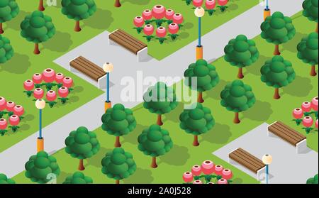 Park city with trees lawns Stock Vector