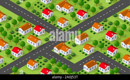 Isometrics village seamless Stock Vector