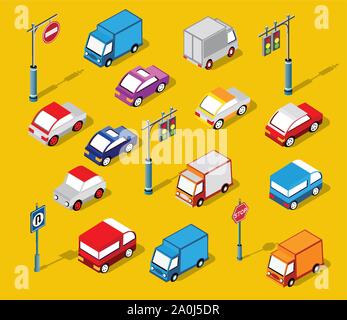 The isometric semaphore streetlight set Stock Vector